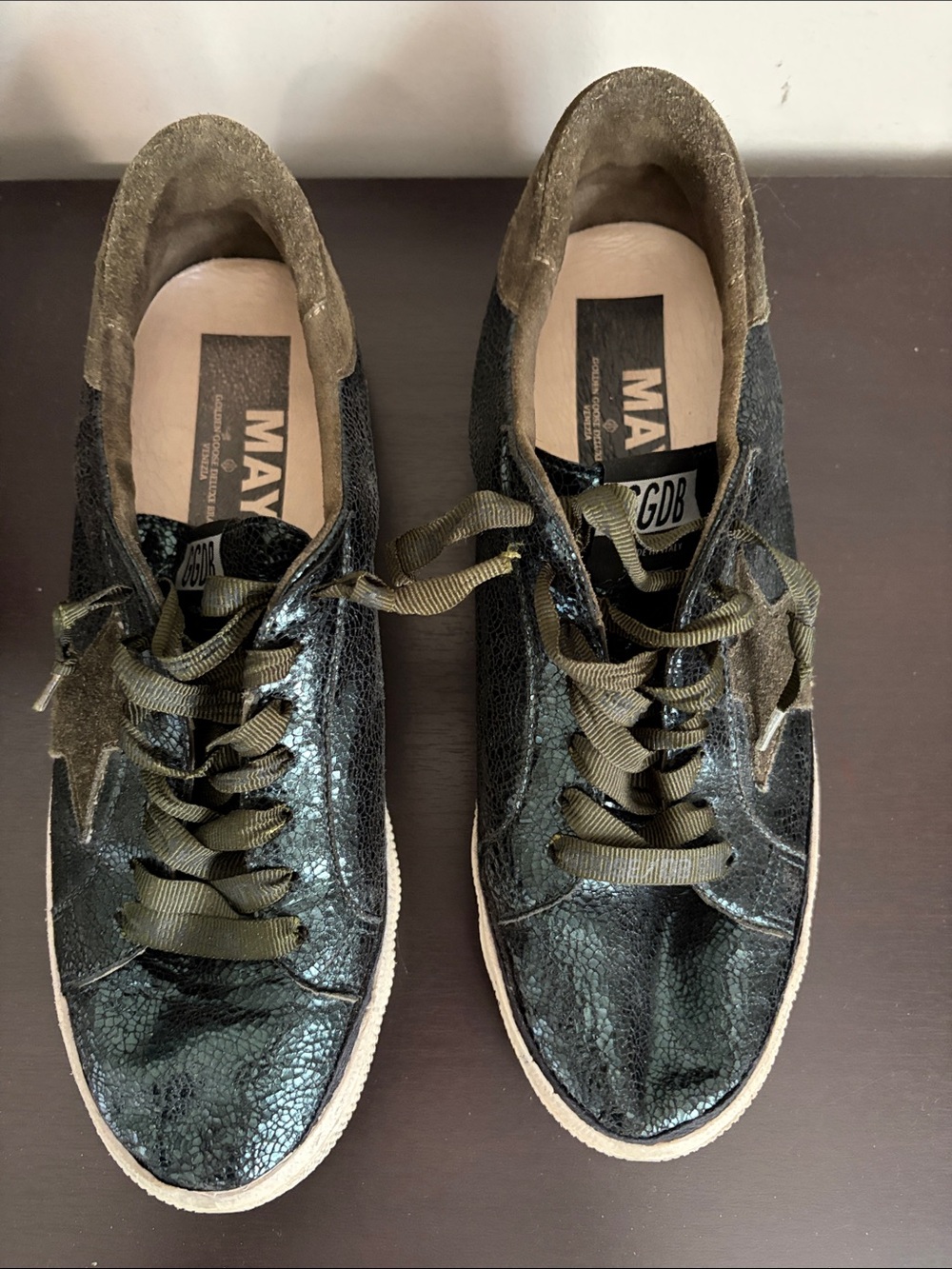 Golden Goose May leather trainers green sneaker glitter Sz 40 Mens 7 Women 10 - Picture 6 of 15
